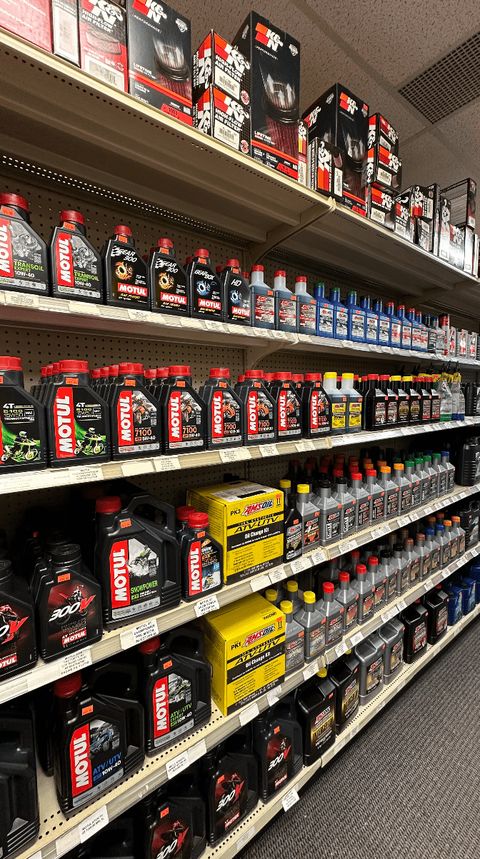 The parts room at ORPS Parts, Newmarket: Oils, filters, tubes and the parts counter