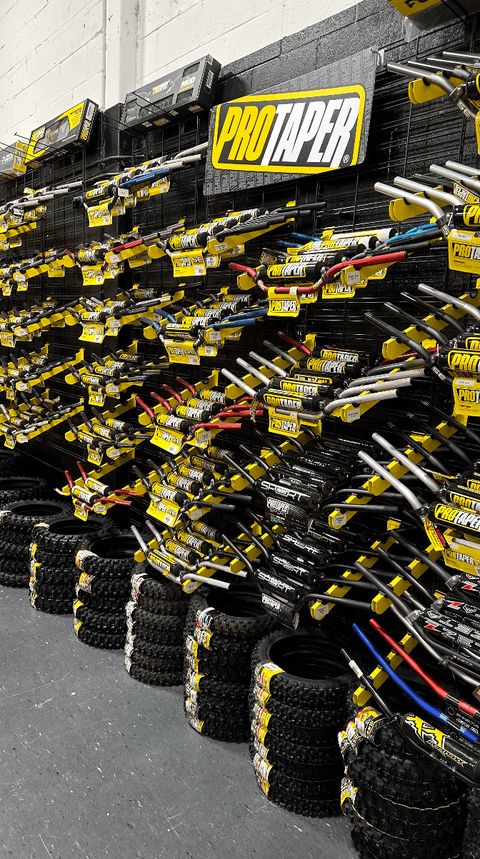 The off-road room at ORPS Parts, Newmarket: Home of our famous ProTaper wall